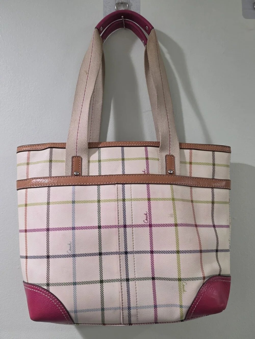 Coach Vintage Plaid Tote Bag in Raspberry Pink Plaid